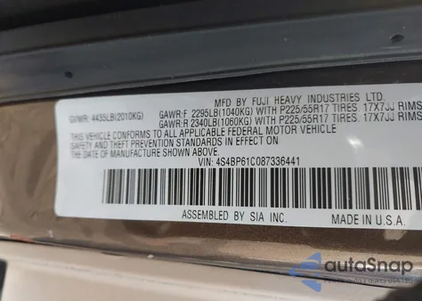 2008 Subaru Outback 2.5I/2.5I L.l. Bean Edition from USA, damaged, VIN 4S4BP61C087336441